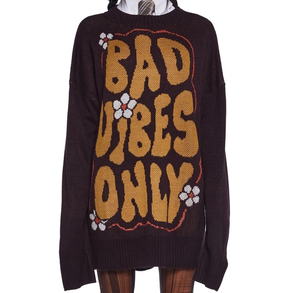 NWT Dolls Kill Current Mood Sweater Bad Vibes Only Oversized Sz XS - Picture 2 of 5